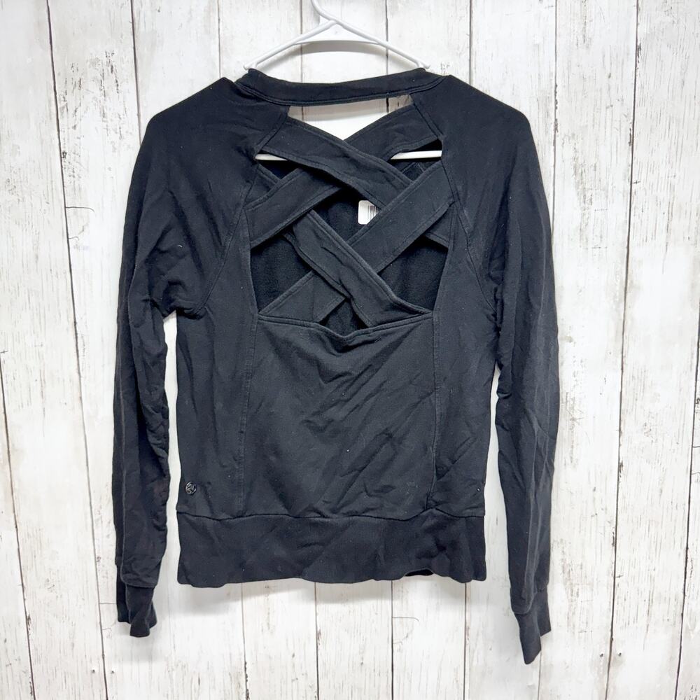Zella Top Women XS Black Scoop Neck Criss Cross Back Long Sleeve‎ Shirt Athletic - Picture 8 of 8
